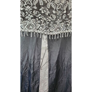 Black Gray Tasseled One Piece Curtain with Valance